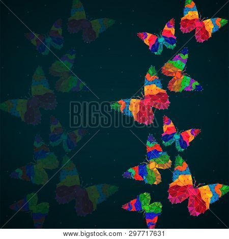 Abstract Background With Butterfly Of Colorful Triangles, Polygonal Geometric Structure. Vector Desi