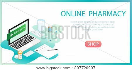 Isometric Medicine Pills Bottle Online Pharmacy Vector