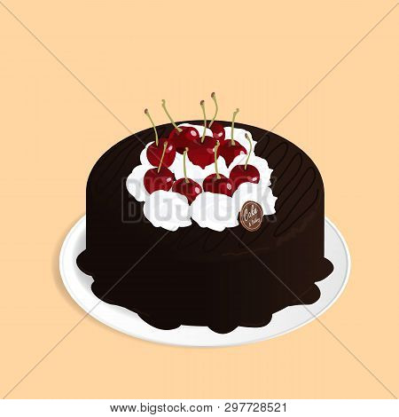 Cherry Cake Dark Chocolate Cafe Bakery Vector