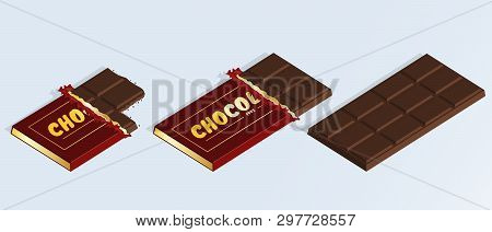 Isometric Brown Chocolate Bar Snack Vector Set