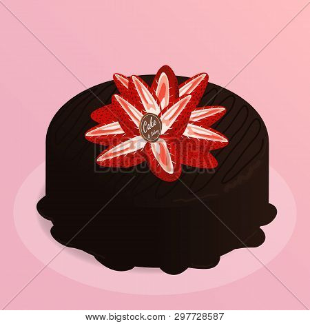 Strawberry Cake Dark Chocolate Cafe Bakery Vector