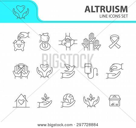 Altruism Icons. Line Icons Collection On White Background. Charity, Blood Donation, Charity Box. Don