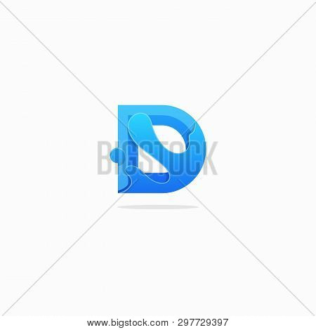 Letter D. Realistic Mufti Layers Effect Isolated On White Background. Colorful Character Of Alphabet