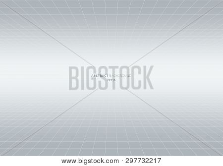 Abstract Geometric Squares Pattern Perspective White And Gray Background. Grid Lines Light Backdrop.