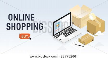 Isometric Online Shopping Box Shipping Order Vector