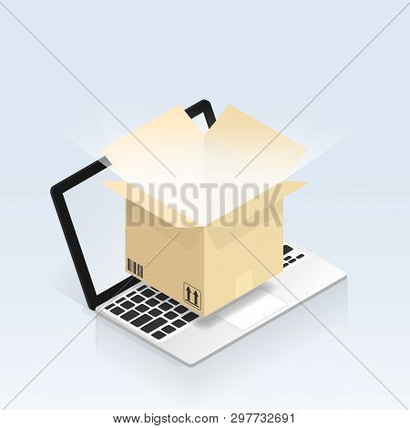 Isometric Online Shopping Shipping Order Box Vector