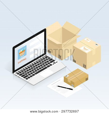 Isometric Online Shopping Shipping Order Box Vector