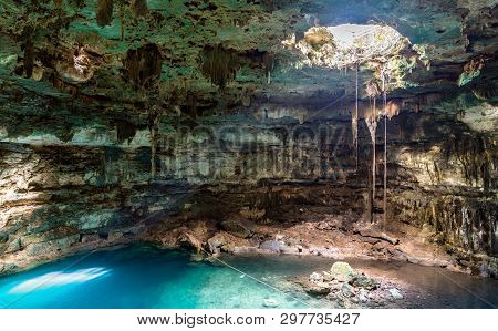 Cenote Dzitnup, A Pit Cave In Yucatan, Mexico