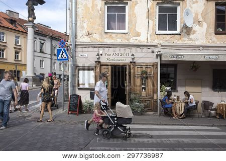 Vilnius, Lithuania - April 19, 2019: Sculpture Of Angel Blowing A Trumpet Has Been Established By Th