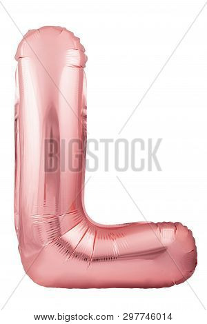 Rose Gold Letter L Made Of Inflatable Balloon Isolated On White Background