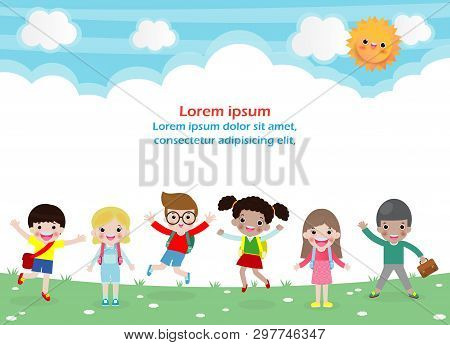 Back To School,education Concept, School Kids,happy Children Go To School, Template For Advertising 