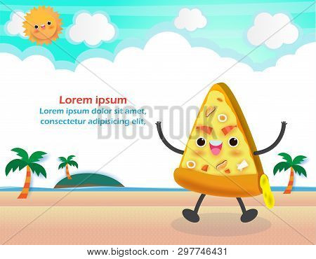 Pizza Slice Funny. Fastfood. Pizza Poster Design.seafood Pizza Vector Illustration Cartoon Character
