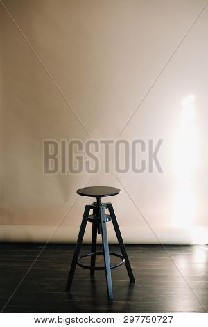 Black Chair Isolated On Light Background. Series Of Furniture.