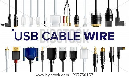 Usb Cable Wire Set . Mobile Cellphone Plug, Recharger Accessories, Micro Usb, Type C, B, Connector. 