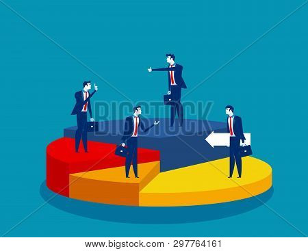 Business People Standing Of Different Directions On A Pie Chart. Concept Business Vector Illustratio