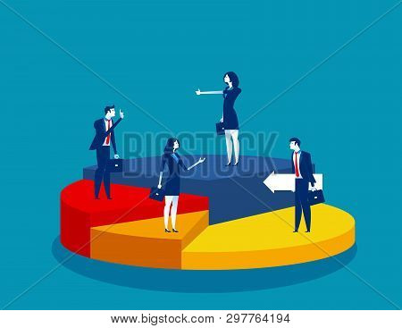 Business People Standing Of Different Directions On A Pie Chart. Concept Business Vector Illustratio