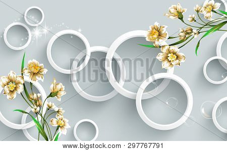 3d Illustration, Gray Background, White Rings, Soap Bubbles