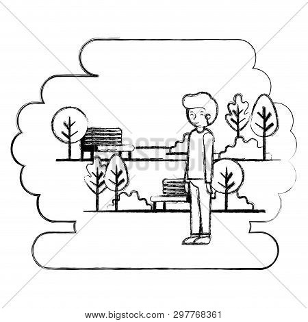 Man In The Park Scene Vector Illustration Design