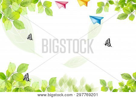 Light Background, Leaves, Butterflies, Multi-colored Paper Airplanes