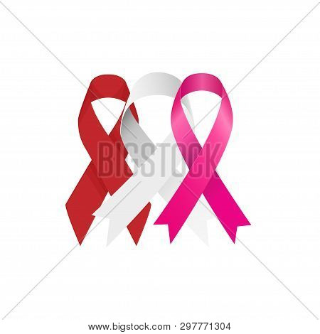 Set Gray Red And Pinck Ribbon With Shadow