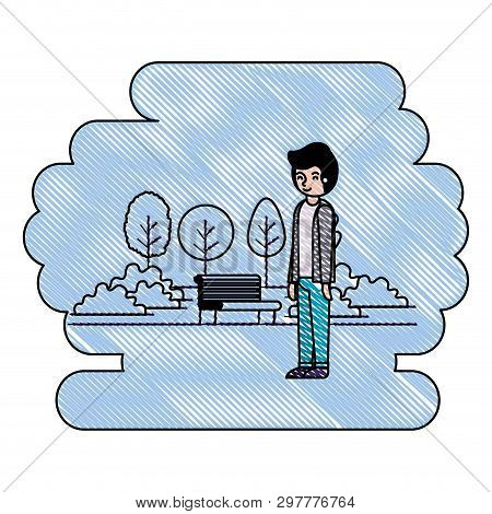Man In The Park Scene Vector Illustration Design