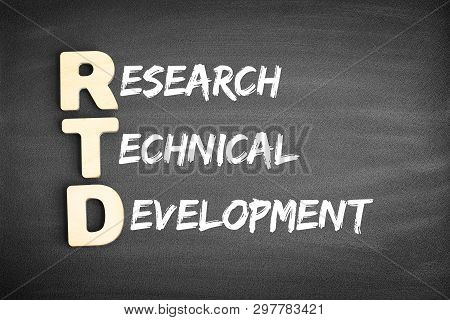 Wooden Alphabets Building The Word Rtd - Research Technical Development Acronym On Blackboard