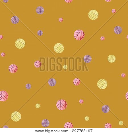 Watercolor Colorful Dots Seamless Pattern - Bright Yellow, Violet, Pink.