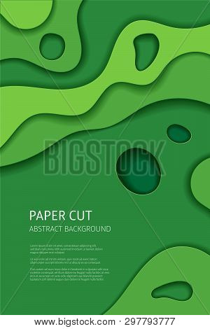 Green 3d Cut Out Paper Effect Abstract Background. Vector Design Layout, Banner Templates.