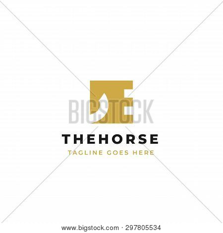 Horse Head Logo Design In Square Shape. Letter E Symbol Icon Design.