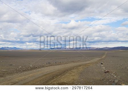 Dirt Road Along Central Highlands Of Iceland.