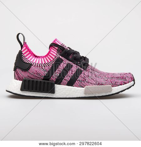 Vienna, Austria - August 7, 2017: Adidas Nmd R1 Pk Pink Sneaker On White Background.