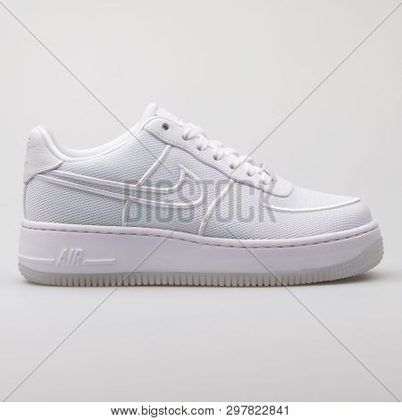 Vienna, Austria - August 7, 2017: Nike Air Force 1 Low Upstep Br White Sneaker On White Background.