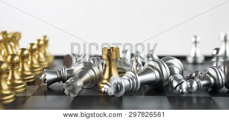 Chess (rook Wins The Game) On White Background. Success, Business Strategy, Tactics, Win, Victory, W