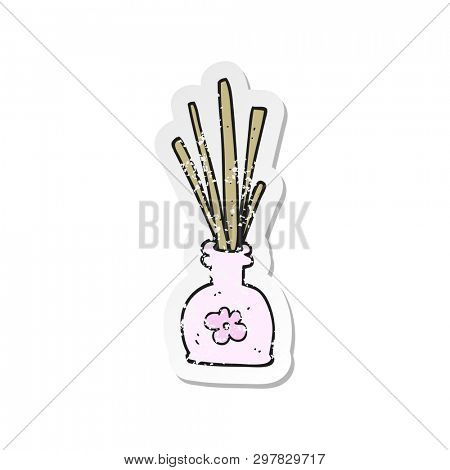 retro distressed sticker of a cartoon fragrance oil reeds