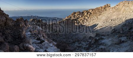 The End Of The Hiking Trail Up To The Teide Mountain On Tenerife, Spain.