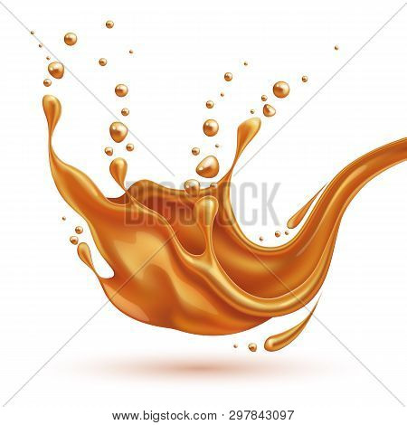 Vector Caramel Splash With Drops Realistic Flow