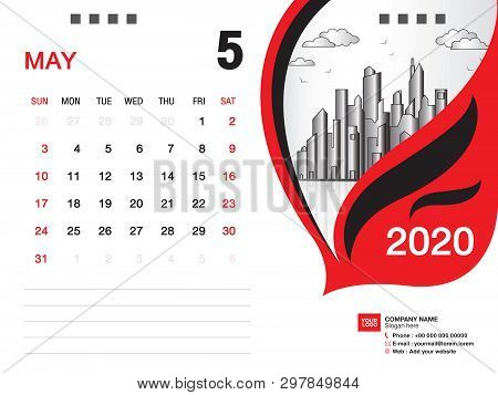 Desk Calendar 2020 Template Vector, May 2020 Month, Business Layout, 8x6 Inch, Week Starts Sunday, S