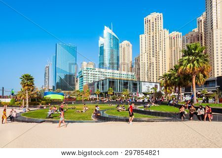 Dubai, Uae - February 25, 2019: Jbr Or Jumeirah Beach Residence Is A Waterfront Community Located In