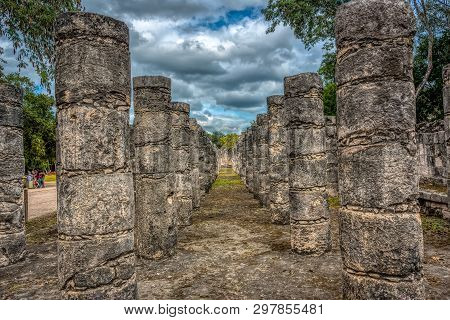 Columns In The Temple Of A Thousand Warriors, Chichen Itza, Yucatan District, Mexico