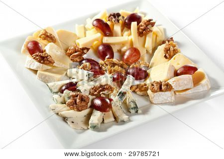 Assorted Cheeses with Grapes and Nuts on Platter