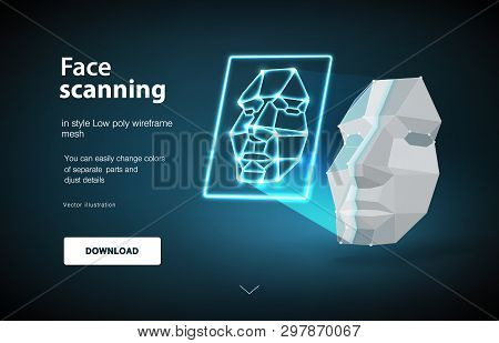Creating An Electronic Key. Concept Of Face Scanning. Concept Of Face Detection By Scanning Technolo