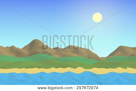 Sun Sea Beach. Noon. Ocean Shore Line With Waves On A Beach. Island Beach Paradise With Waves. Vacat