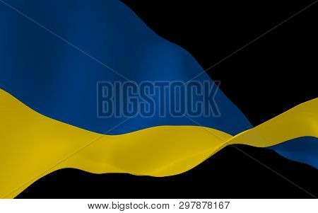 The Flag Of Ukraine On A Dark Background. National Flag And State Ensign. Blue And Yellow Bicolour. 