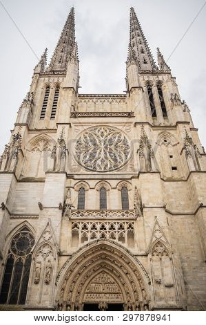 Details In The Bottom Of The Facade Of The Cathedral Saint Andre In Bordeaux