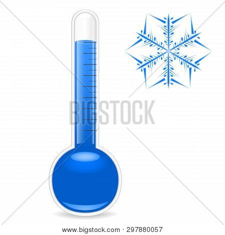 Thermometer  And Snowflakes On A White Background. Vector Image.