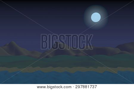 Starry Moonless Sky. Ocean Shore Line With Waves On A Beach. Island Beach Paradise With Waves. Vacat