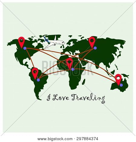 World Map With Red Location Pointers On White Background
