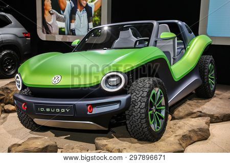 NEW YORK, NY, USA - APRIL 17, 2019: ID Buggy electric buggy concep at the New York International Auto Show 2019, at the Jacob Javits Center. This was Press Preview Day One of NYIAS