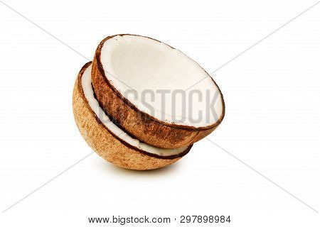 Dried Coconut On White Background.with Clipping Path.
