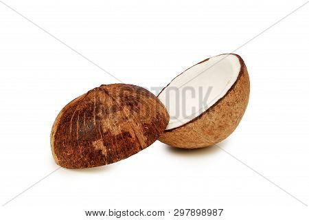 Dried Coconut On White Background.with Clipping Path.